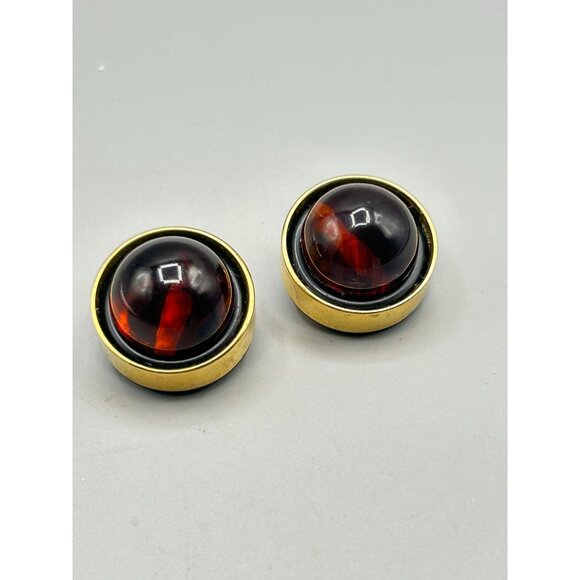 Vintage Dome Clip On Earrings with Bakelite & Gold Tone Finish Bold Design - Picture 2 of 7